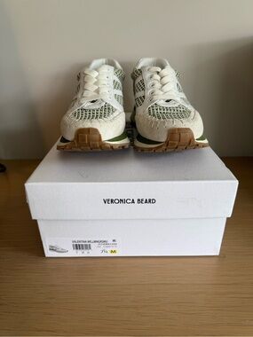 Veronica Beard Cream & Olive Green Knit Lace-Up Sneakers